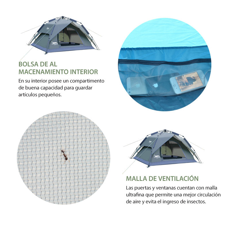 Carpa De Camping Semi Automática Resistente A Lluvia 3-4 Personas丨Desert&Fox